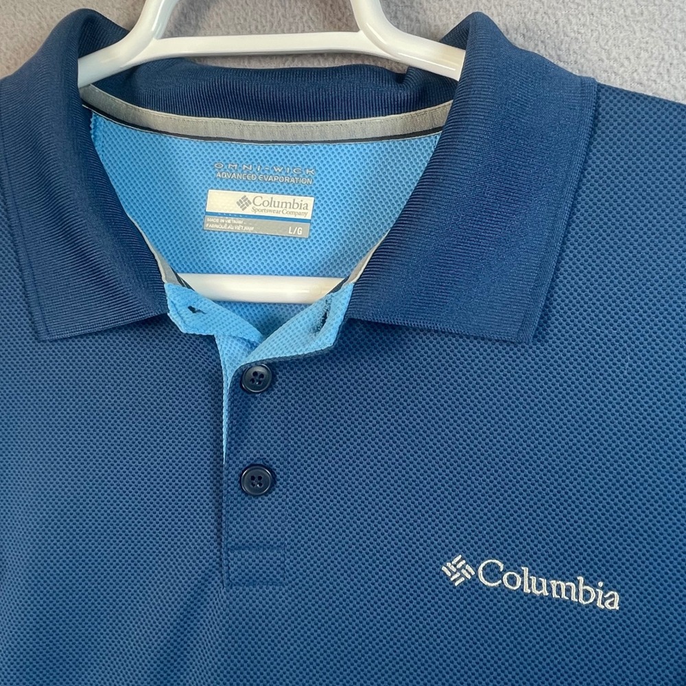 Columbia Polo Shirt Mens Large Blue Omni-Wick AM0126 Short Sleeve Textured Knit